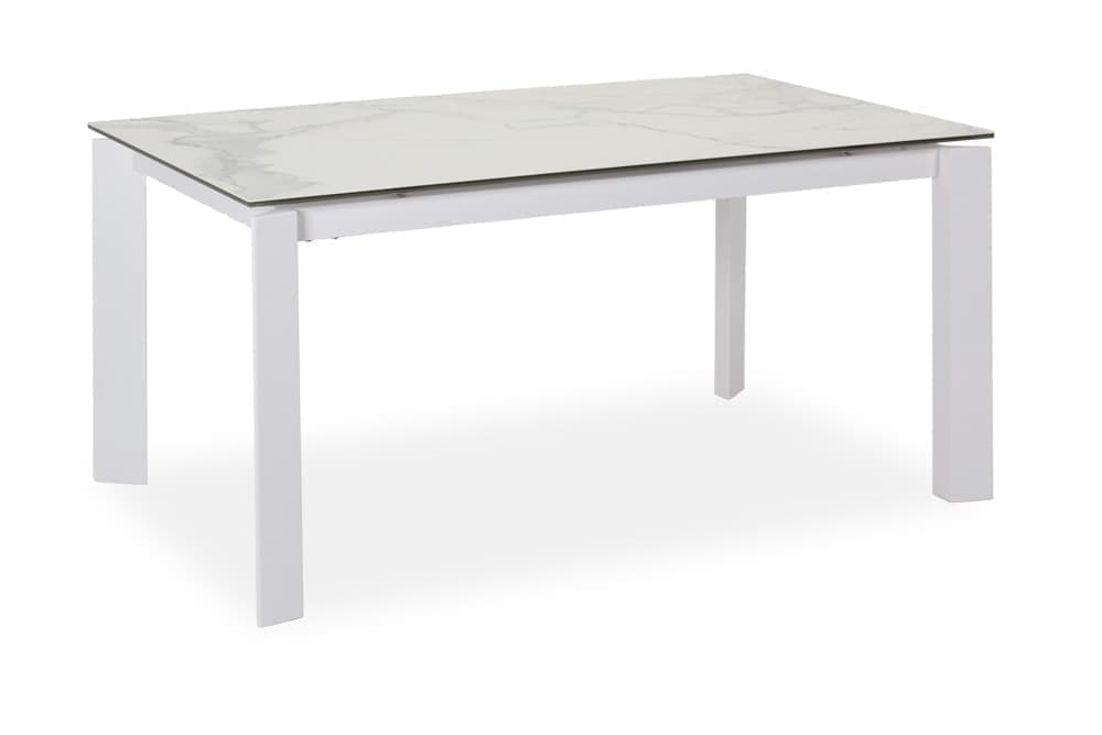 Стол обеденный раздвижной NEVADA – Прямоугольный AERO, цвет керамическая столешница - цвет мрамор каррара, белая сталь, размер 140 (+50)