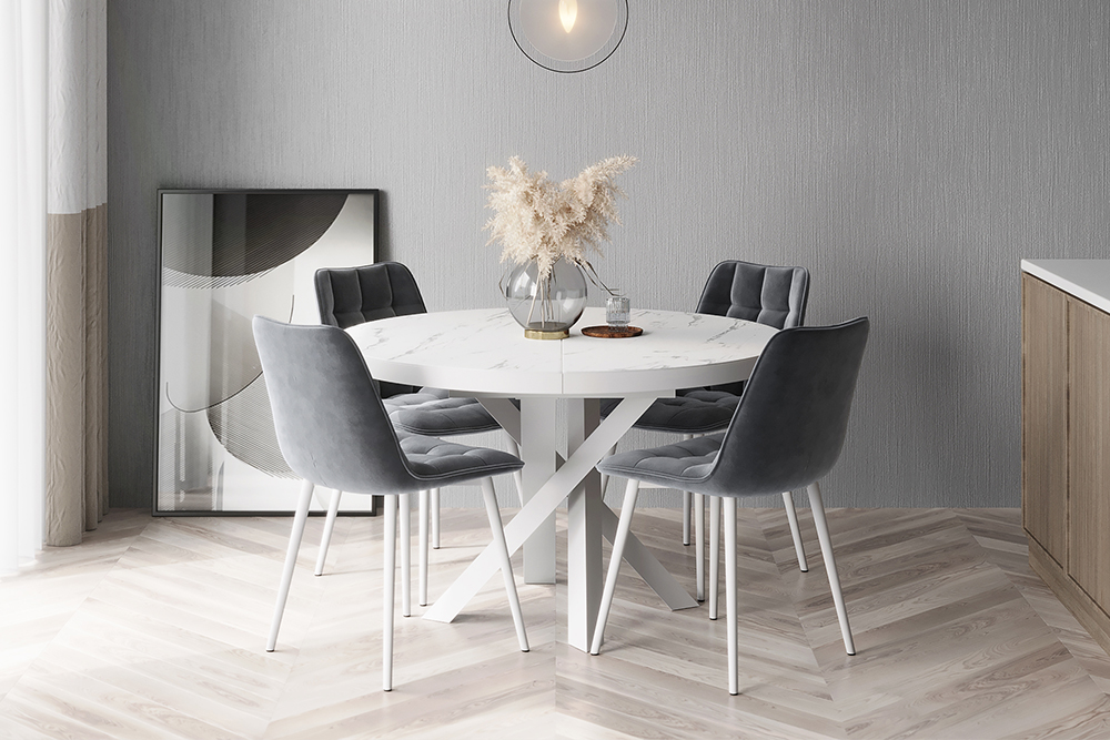 Стол обеденный раздвижной MALMO - Круглый AERO, цвет керамическая столешница - цвет белый мрамор, размер 120 (+40) 80213 - фото 9