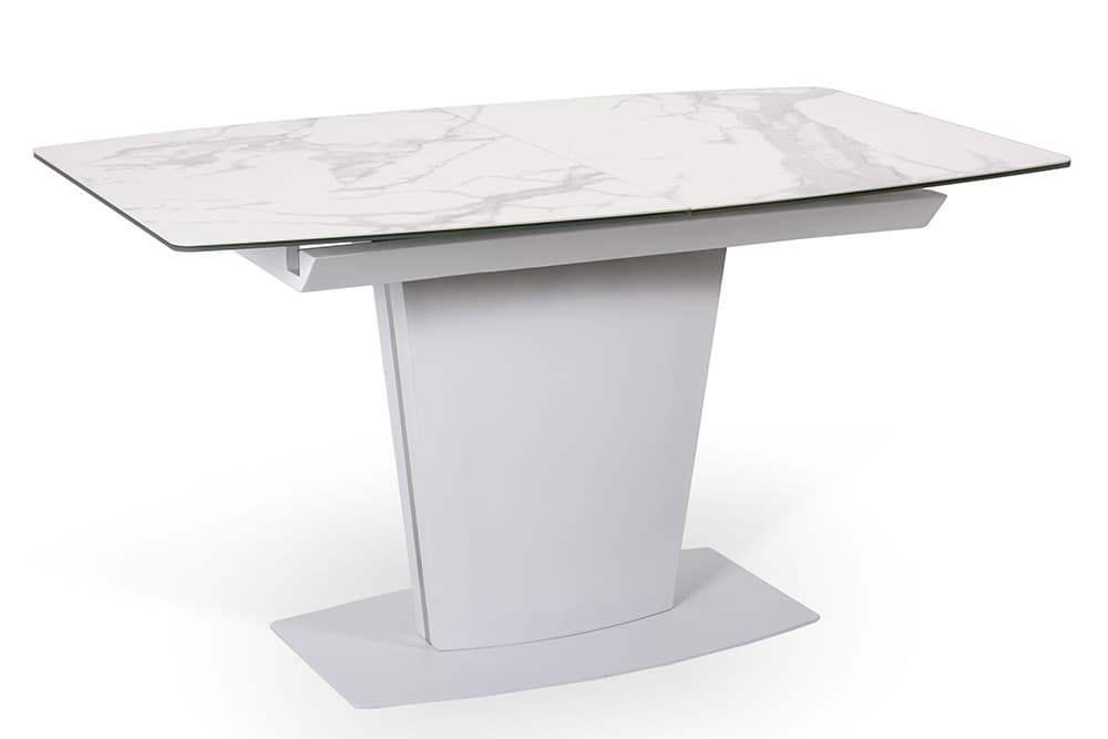 Стол обеденный раскладной PARIS – Прямоугольный AERO, цвет керамическая столешница - цвет мрамор калакатта, белая сталь, размер 140 (+40)
